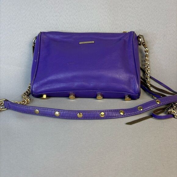 Rebecca Minkoff Purse Mini Five Zip Crossbody Bag or Clutch Purple Leather - Picture 9 of 12